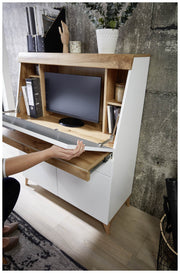 SECRET - Sekretär Weiß mit Eiche Altholz mit Platz für einen Monitor