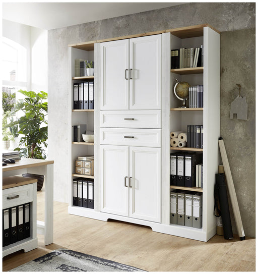 Büroschrank Bürowand Set JASMIN 3-teilig Pinie weiß Nachbildung