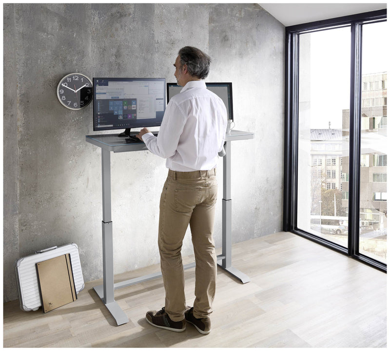 Höhenverstellbarer Schreibtisch elektrisch LIFT4HOME grau mit USB
