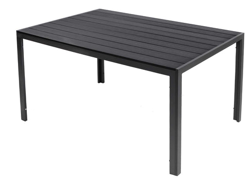 Gartentisch Comfort 150 x 80 cm mit anthrazitfarbener Nonwood-Platte und Aluminium-Gestell in Gesamtansicht.