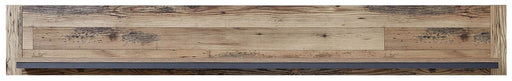 Wandboard PRATO 184 cm Oldwood Alpine Lodge mit heller Holzstruktur und dunklem Metallprofil, Gesamtansicht.