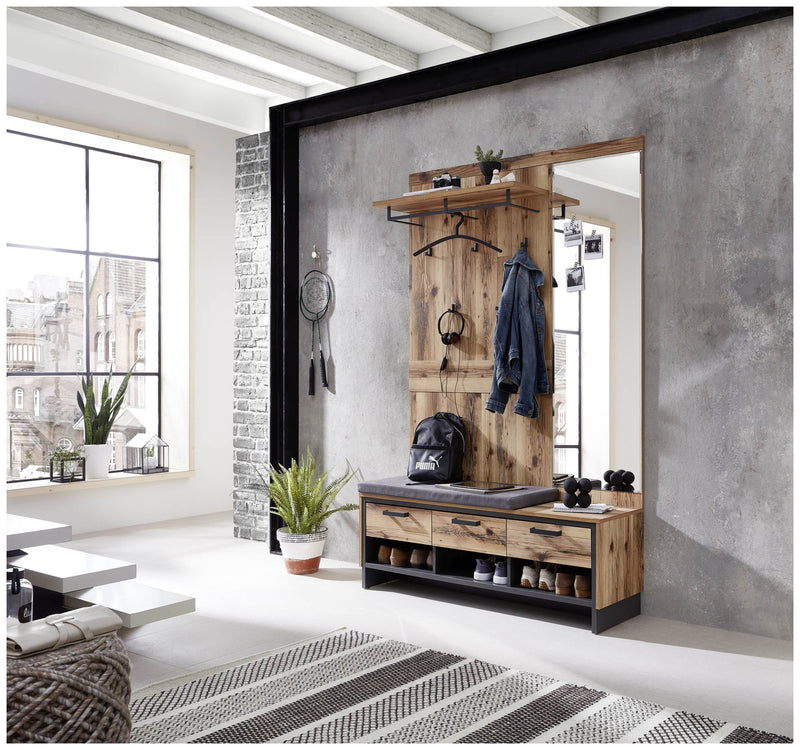 Garderobenpaneel PRATO mit Spiegel Oldwood Alpine Lodge Dekor