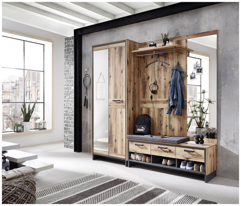 Garderobenpaneel PRATO mit Spiegel Oldwood Alpine Lodge Dekor