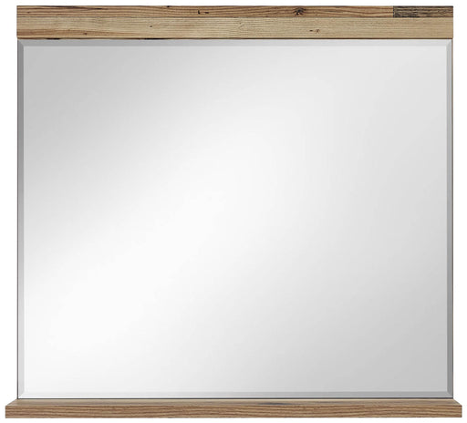 Spiegel PRATO 80 x 75 cm Oldwood Alpine Lodge Dekor mit Ablage, Gesamtansicht mit rechteckiger Spiegelfläche und Holzrahmen.