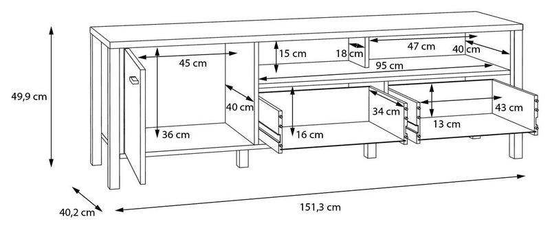 Lowboard HIGH ROCK 121 TV-Board in Riviera Eiche Optik /Schwarz Forte