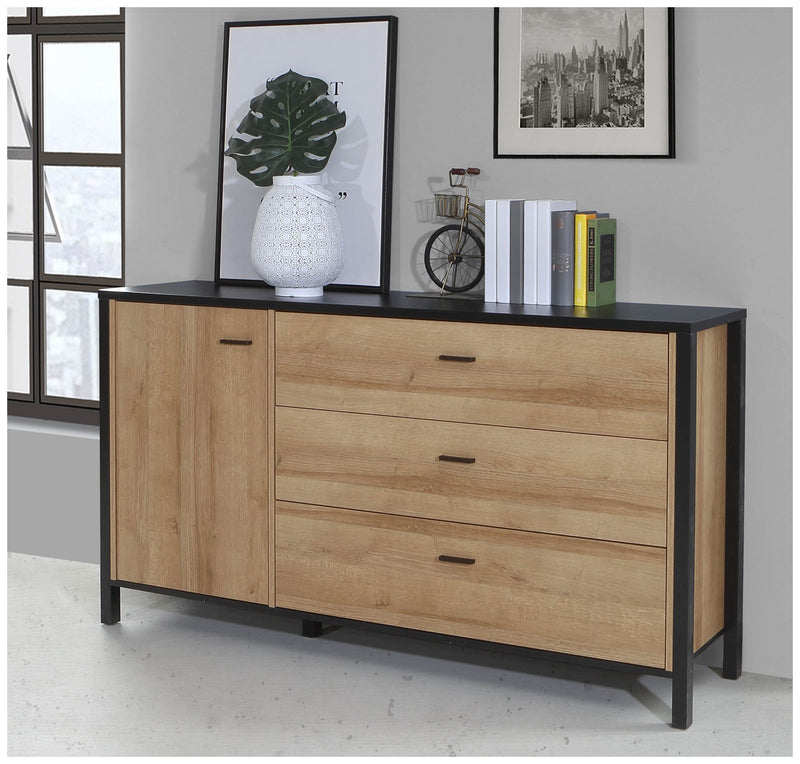 Sideboard Kommode HIGH ROCK Riviera Eiche Optik / Schwarz Forte