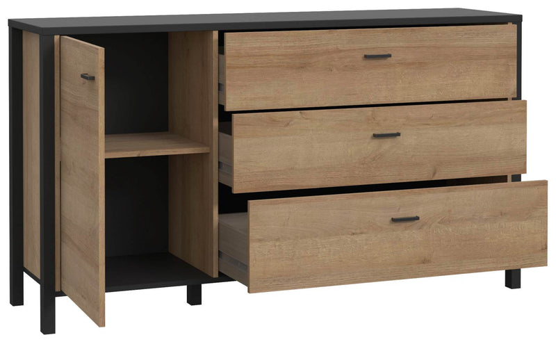 Sideboard Kommode HIGH ROCK Riviera Eiche Optik / Schwarz Forte