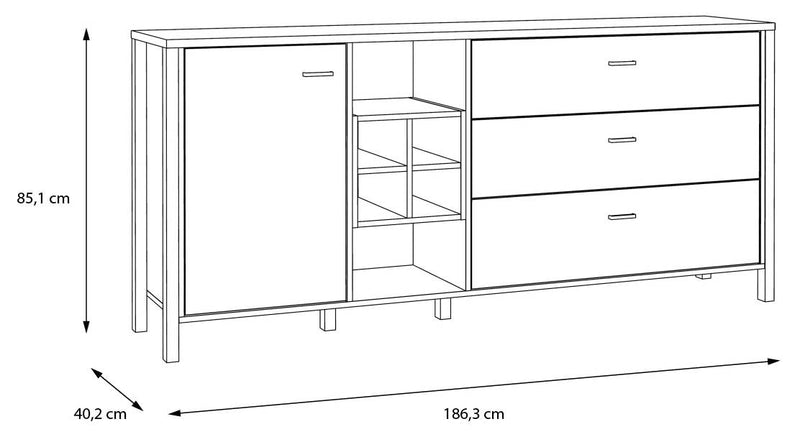 Sideboard Kommode HIGH ROCK 186 cm Riviera Eiche Optik /Schwarz Forte