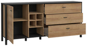 Sideboard Kommode HIGH ROCK 186 cm Riviera Eiche Optik /Schwarz Forte