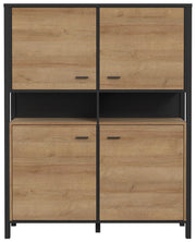 Highboard Schrank HIGH ROCK 4-trg. Riviera Eiche Optik / Schwarz Forte