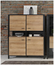 Highboard Schrank HIGH ROCK 4-trg. Riviera Eiche Optik / Schwarz Forte