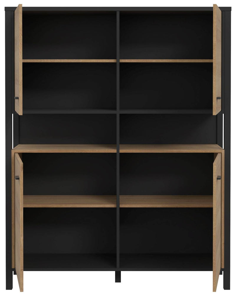 Highboard Schrank HIGH ROCK 4-trg. Riviera Eiche Optik / Schwarz Forte