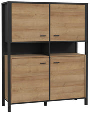 Highboard Schrank HIGH ROCK 4-trg. Riviera Eiche Optik / Schwarz Forte