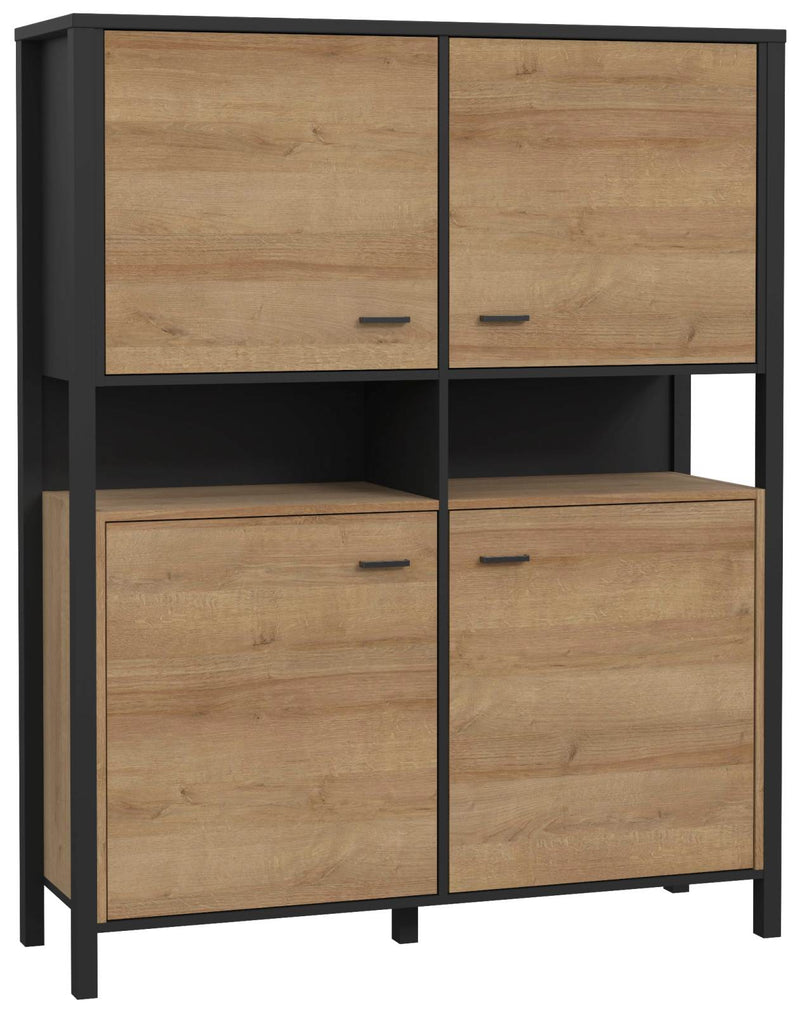 Highboard Schrank HIGH ROCK 4-trg. Riviera Eiche Optik / Schwarz Forte