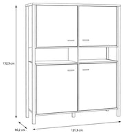 Highboard Schrank HIGH ROCK 4-trg. Riviera Eiche Optik / Schwarz Forte