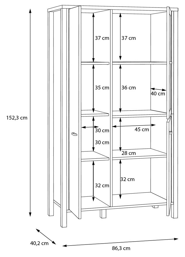 Highboard HIGH ROCK 2+1 Türen Riviera Eiche Optik / Schwarz von Forte