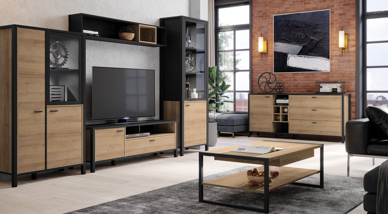 Highboard HIGH ROCK 2+1 Türen Riviera Eiche Optik / Schwarz von Forte