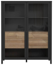 Highboard Vitrine HIGH ROCK 2-trg. Riviera Eiche Optik / Schwarz Forte