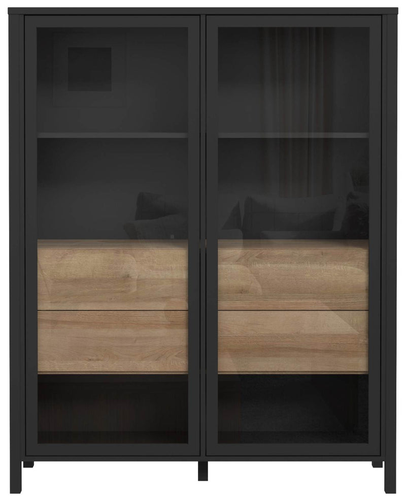 Highboard Vitrine HIGH ROCK 2-trg. Riviera Eiche Optik / Schwarz Forte