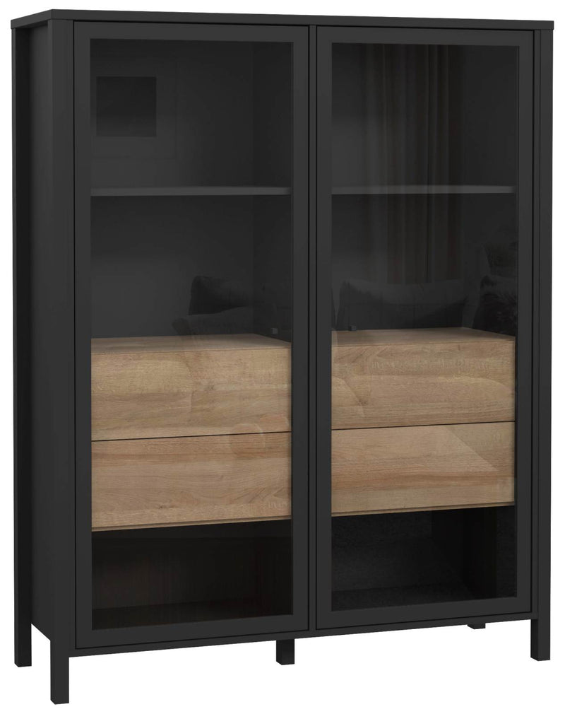 Highboard Vitrine HIGH ROCK 2-trg. Riviera Eiche Optik / Schwarz Forte