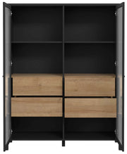 Highboard Vitrine HIGH ROCK 2-trg. Riviera Eiche Optik / Schwarz Forte