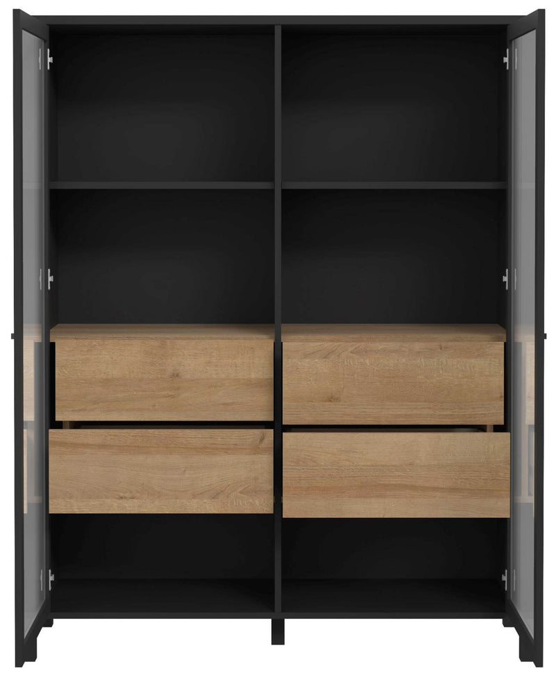 Highboard Vitrine HIGH ROCK 2-trg. Riviera Eiche Optik / Schwarz Forte