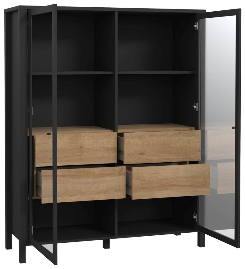 Highboard Vitrine HIGH ROCK 2-trg. Riviera Eiche Optik / Schwarz Forte