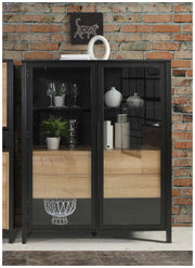 Highboard Vitrine HIGH ROCK 2-trg. Riviera Eiche Optik / Schwarz Forte