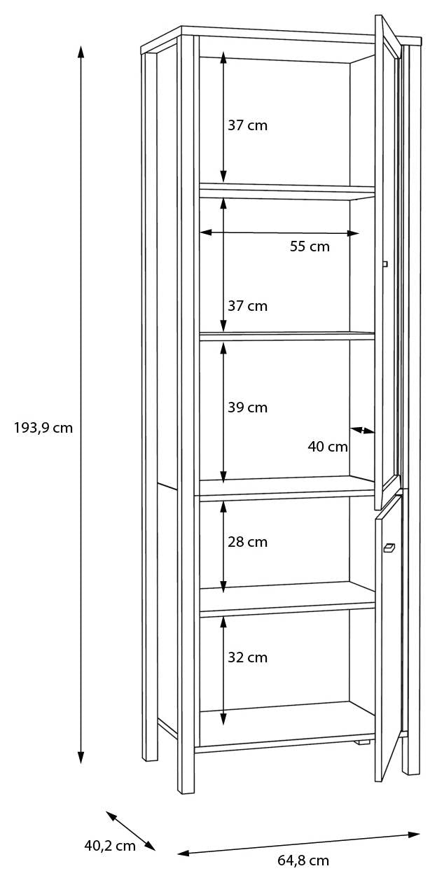 Vitrine HIGH ROCK mit 2 Türen Riviera Eiche Optik / Schwarz von Forte