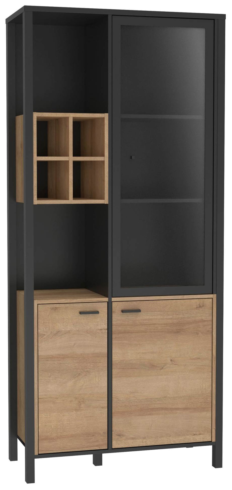 Vitrine HIGH ROCK 3-trg. offene Fächer in Riviera Eiche Optik Schwarz