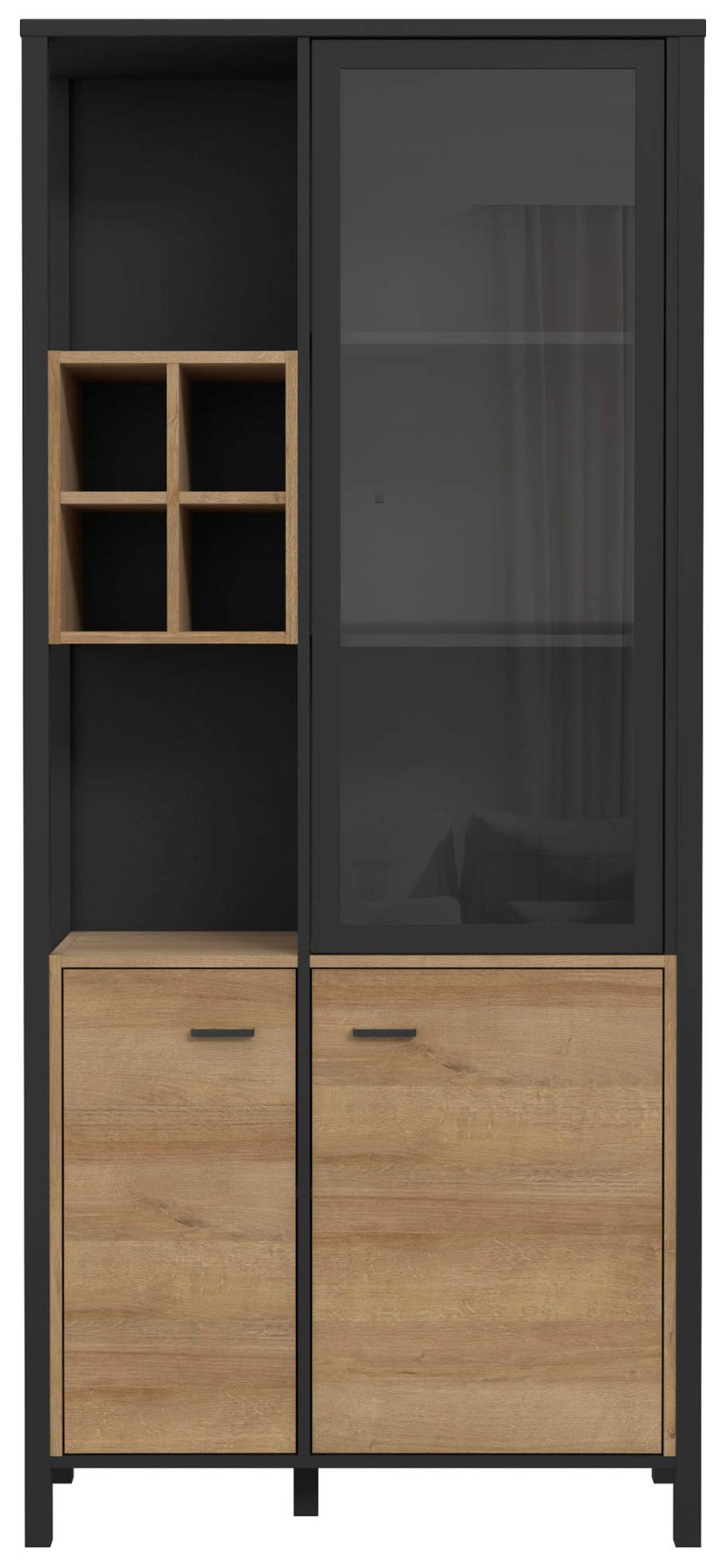 Vitrine HIGH ROCK 3-trg. offene Fächer in Riviera Eiche Optik Schwarz