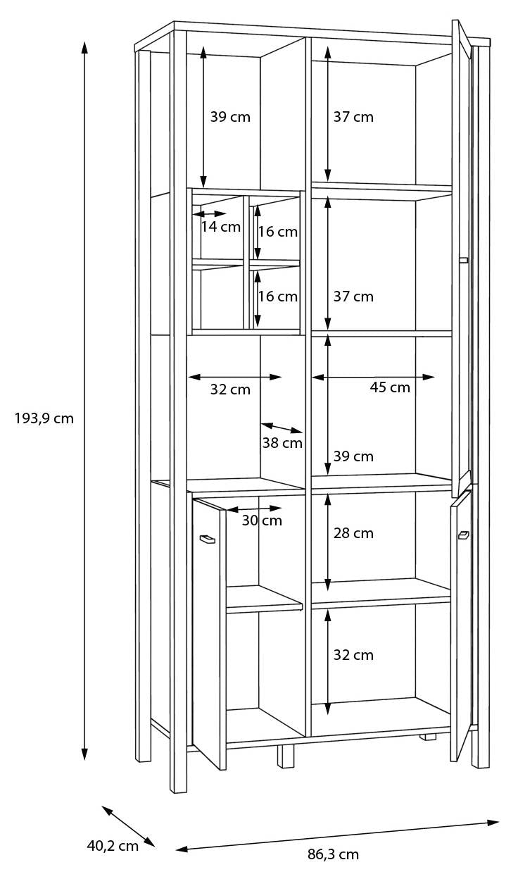 Vitrine HIGH ROCK 3-trg. offene Fächer in Riviera Eiche Optik Schwarz