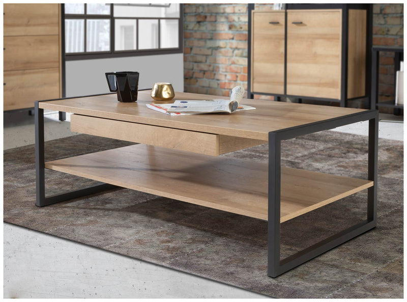 Couchtisch HIGH ROCK 110 x 60 cm Riviera Eiche Optik / Schwarz Forte