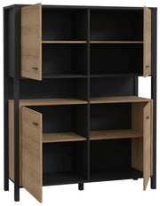 Esszimmer HIGH ROCK 4-tlg mit Beleuchtung Riviera Eiche Optik / Schwarz