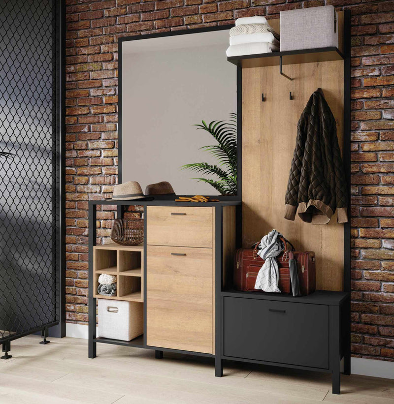 Garderobe Kompaktgarderobe HIGH ROCK Riviera Eiche Optik/Schwarz Forte — Trendmöbel24