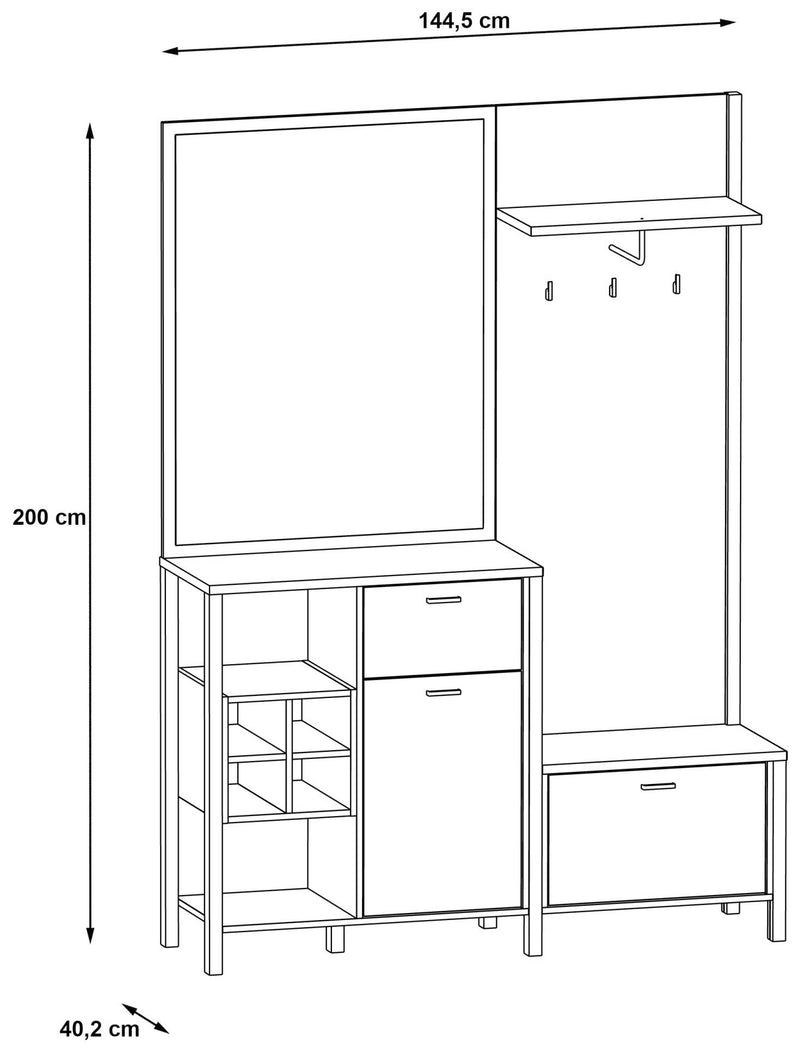Garderobe Kompaktgarderobe HIGH ROCK Riviera Eiche Optik/Schwarz Forte