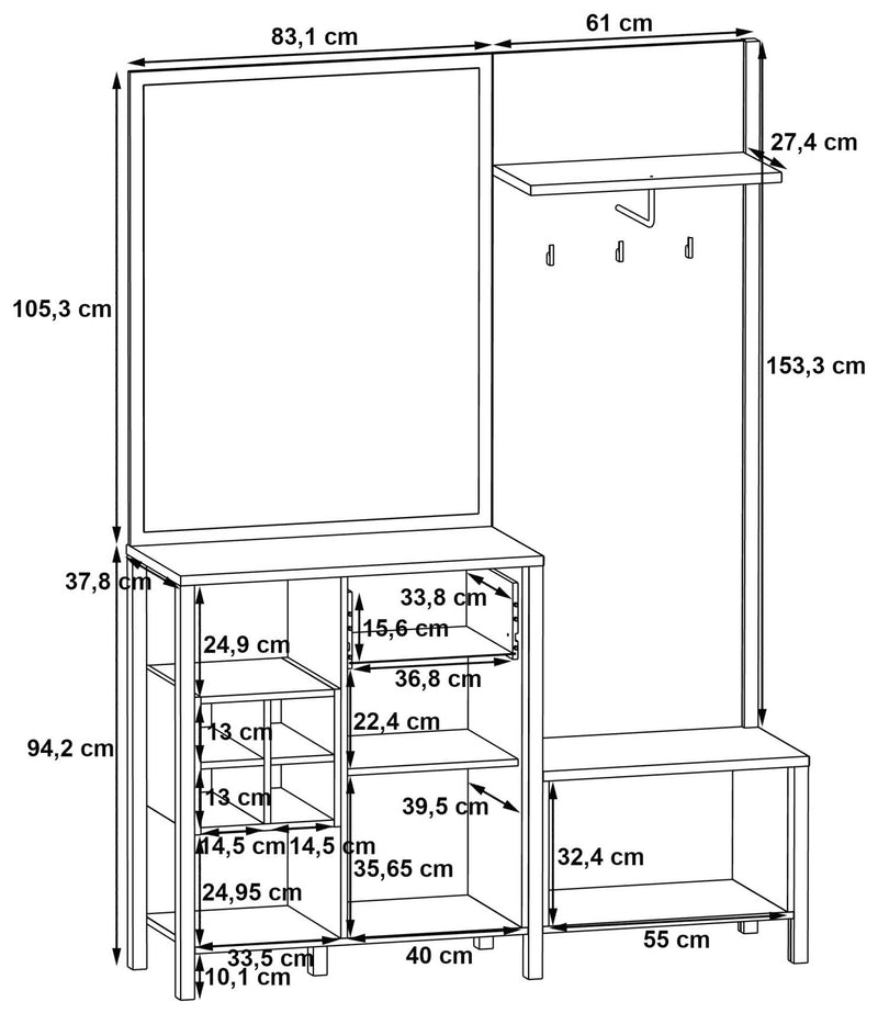 Garderobe Kompaktgarderobe HIGH ROCK Riviera Eiche Optik/Schwarz Forte