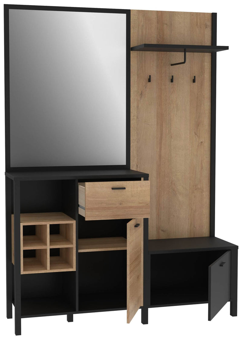 Garderobe Kompaktgarderobe HIGH ROCK Riviera Eiche Optik/Schwarz Forte