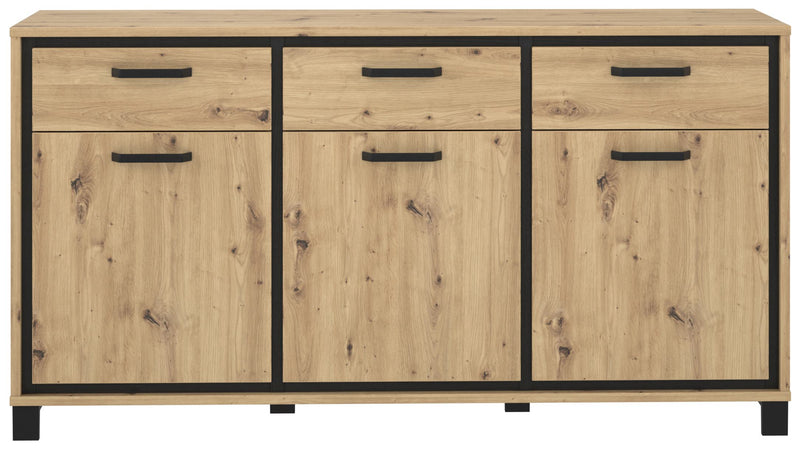 Sideboard TRONDHEIM 3-trg. 3 Schubladen Artisan / Schwarzeiche Optik