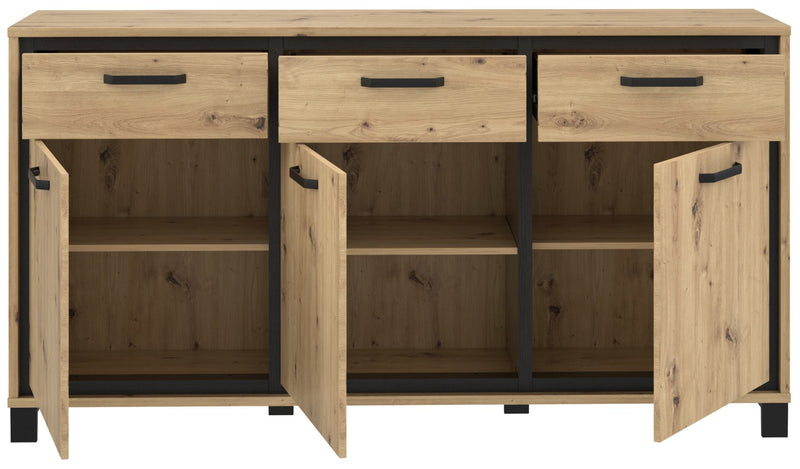 Sideboard TRONDHEIM 3-trg. 3 Schubladen Artisan / Schwarzeiche Optik