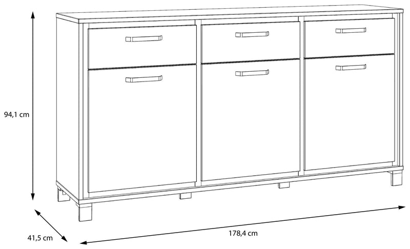 Sideboard TRONDHEIM 3-trg. 3 Schubladen Artisan / Schwarzeiche Optik