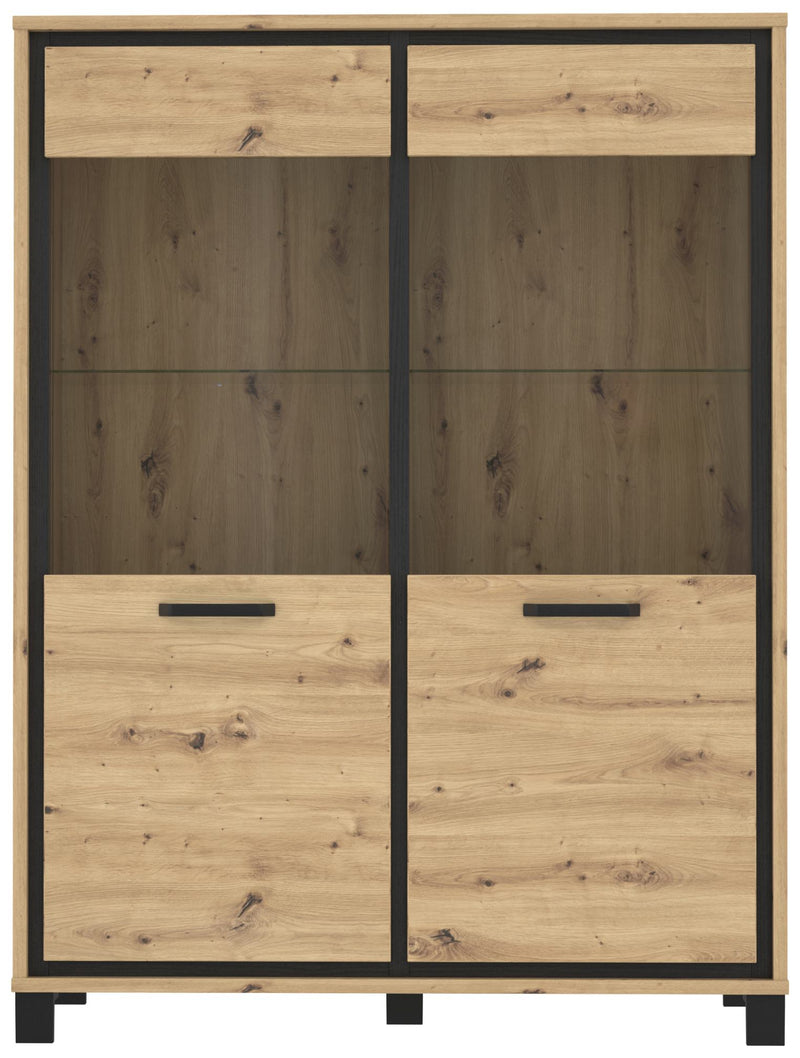 Highboard Vitrine TRONDHEIM V623 Artisan Eiche / Schwarzeiche Optik
