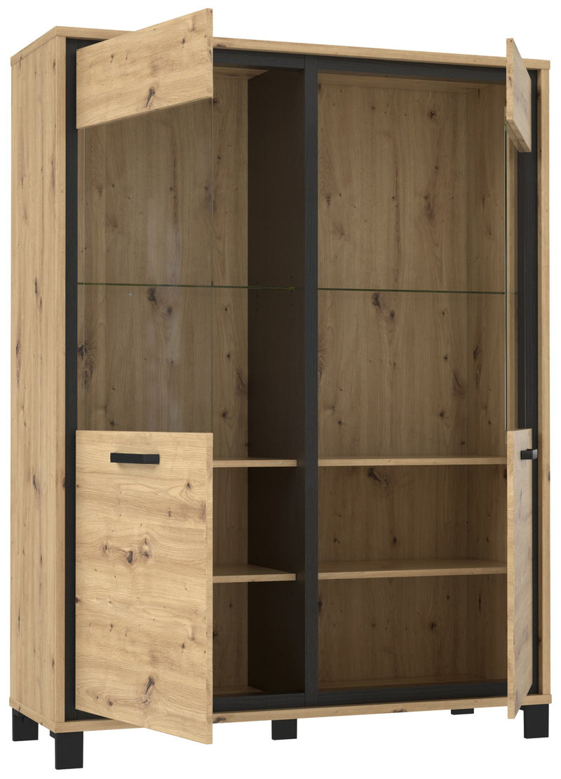 Highboard Vitrine TRONDHEIM V623 Artisan Eiche / Schwarzeiche Optik