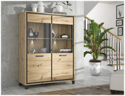 Highboard Vitrine TRONDHEIM V623 Artisan Eiche / Schwarzeiche Optik