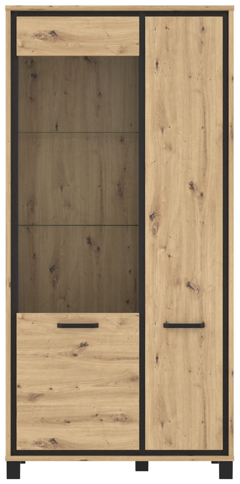Vitrinenschrank TRONDHEIM 2-trg. Artisan Eiche / Schwarzeiche Optik