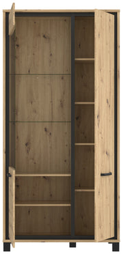 Vitrinenschrank TRONDHEIM 2-trg. Artisan Eiche / Schwarzeiche Optik