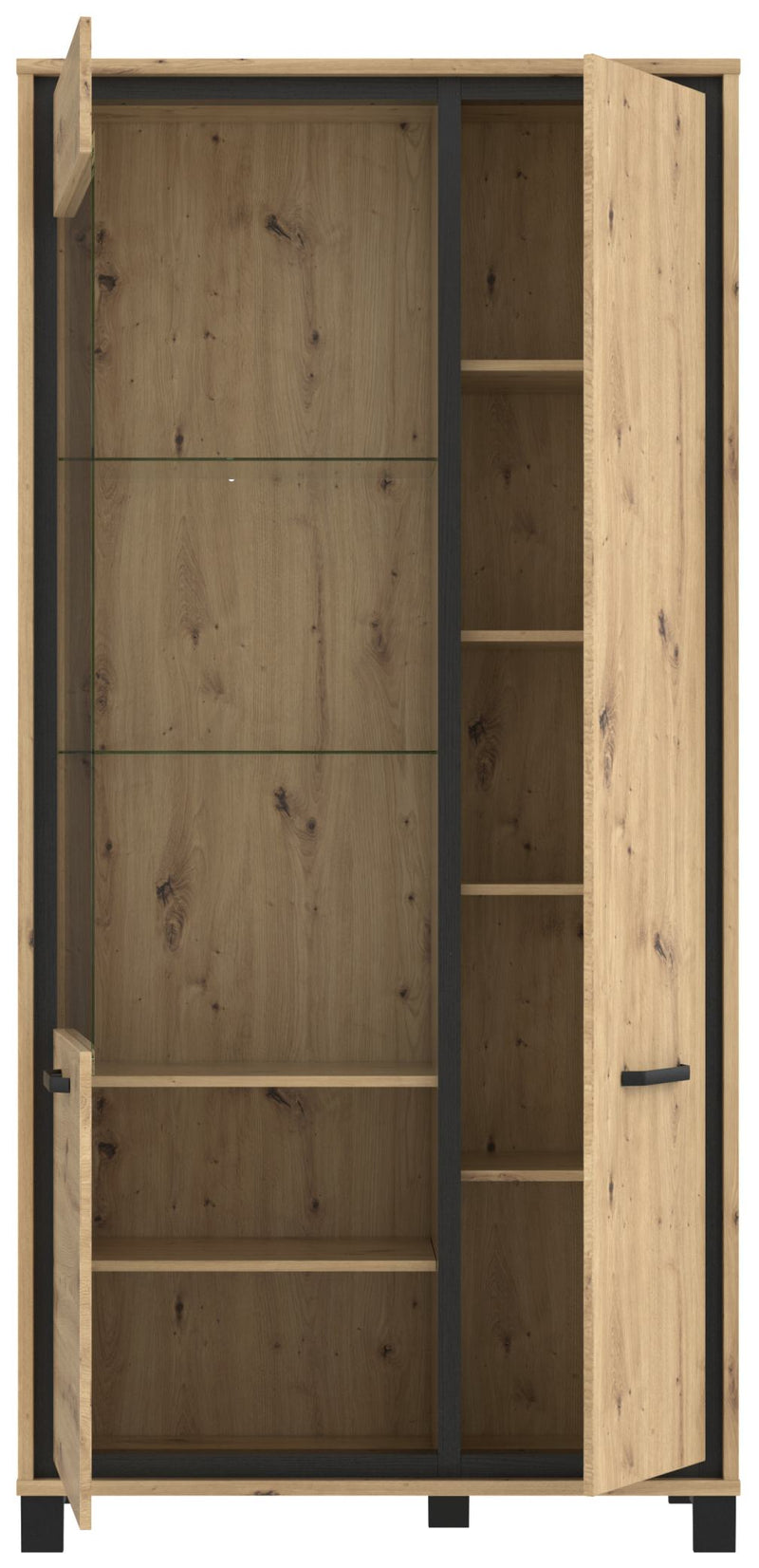 Vitrinenschrank TRONDHEIM 2-trg. Artisan Eiche / Schwarzeiche Optik