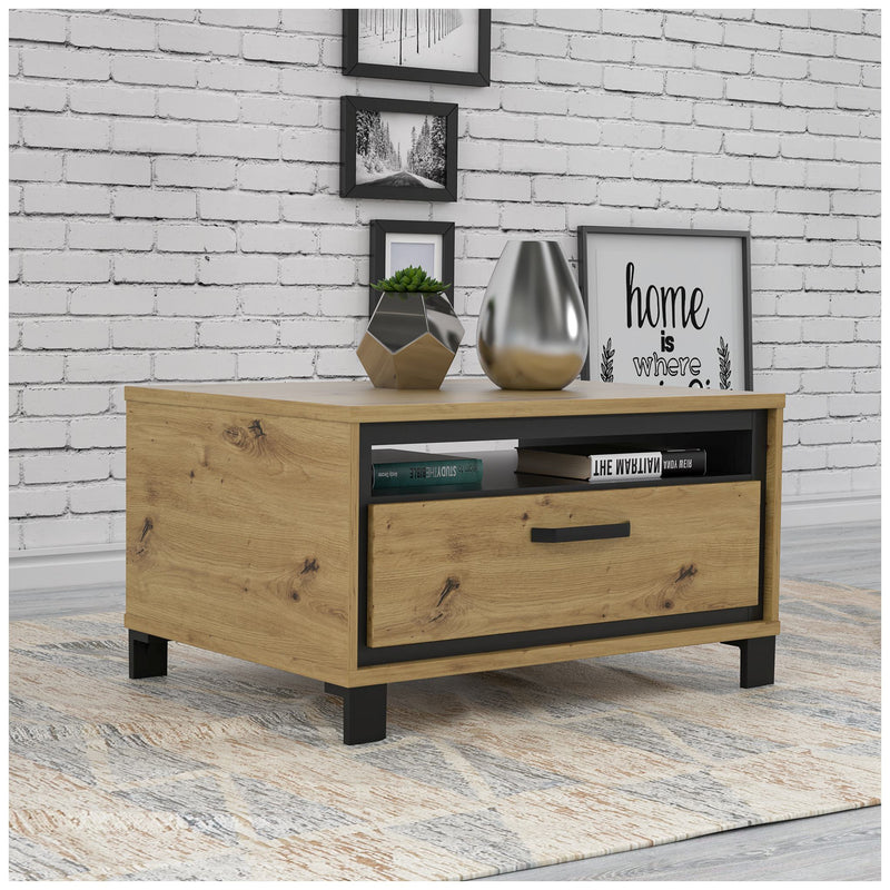 Couchtisch TRONDHEIM mit Schublade Artisan Eiche / Schwarzeiche Optik