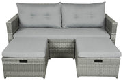 Gartensofa MALTA Polyrattan mit ausziehbaren Fußhocker und Polster