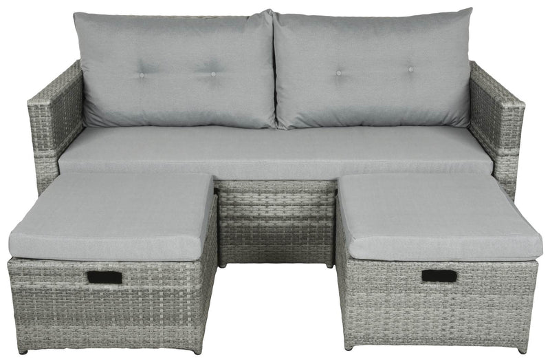 Gartensofa MALTA Polyrattan mit ausziehbaren Fußhocker und Polster